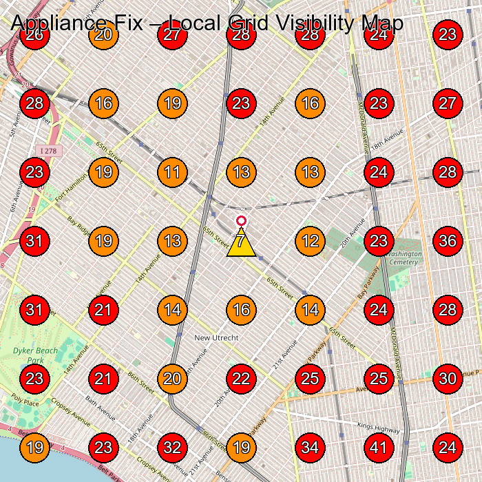 Appliance Fix GeoGrid visibility map for Appliance Store in Brooklyn